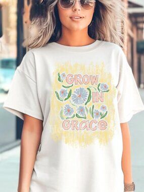 Faith Based “Grow in Grace” Shirt | Christian Floral Tee | Scripture Graphic Tee